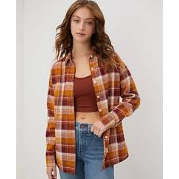 UpWest EcoHemp Brushed Flannel Womens S Button Down Shirt Pockets Shacket Plaid - Picture 1 of 14